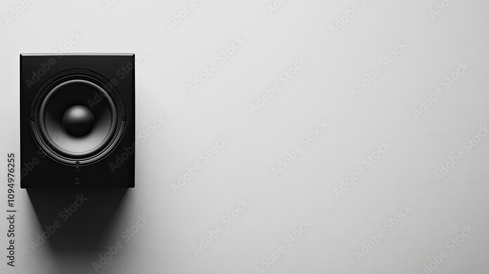 Poster elegant black speaker on minimalistic background captured in high-resolution image showcasing modern
