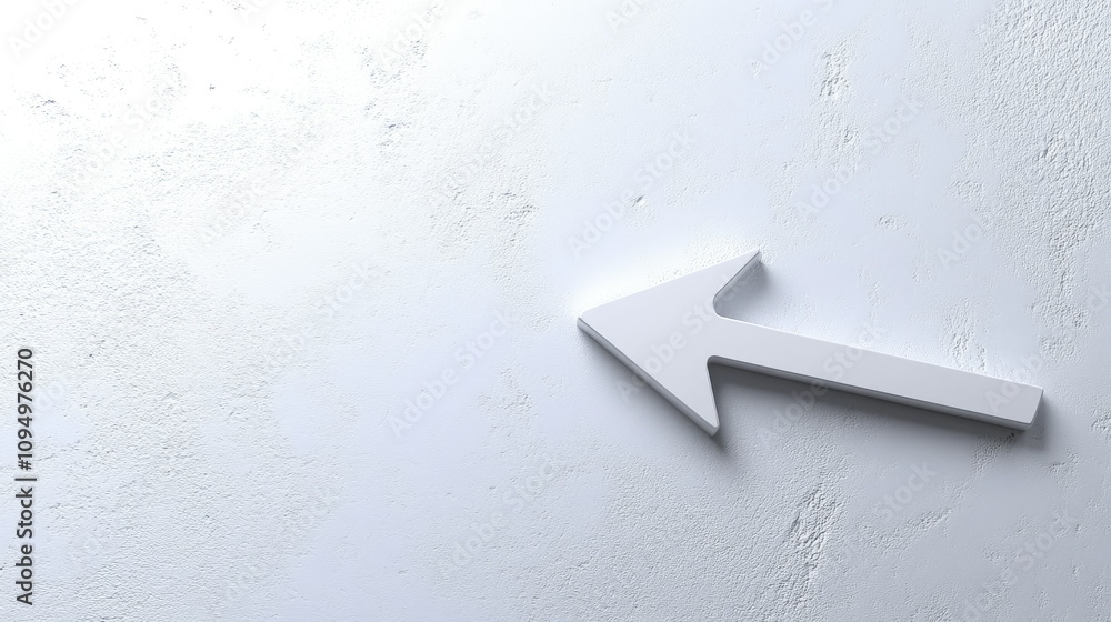 Poster abstract white arrow pointing left on a textured light surface, ideal for directional guidance, navi