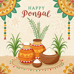 Fototapeta premium Pongal is a vibrant South Indian harvest festival celebrating abundance, family