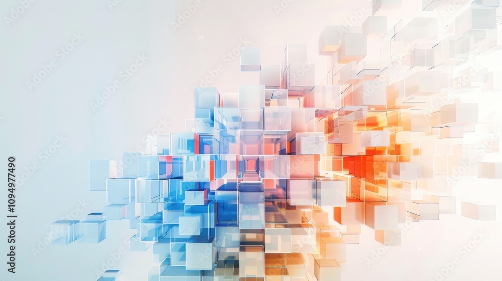 Poster visualizing algorithmic robot movement digital space scientific illustration geometric patterns soft