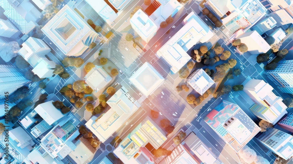 Poster visualizing algorithmic urban planning geometric street network layout in a perfect mathematical cit