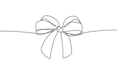 Bow in Continuous Line Art Drawing Style. Ribbon Bow Black Linear Sketch One Line Isolated on White Background. Vector Minimalist Illustration