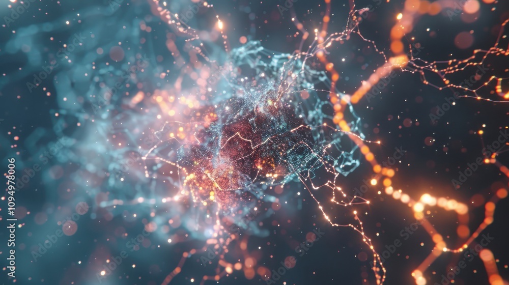 Poster exploring geometric patterns in artificial intelligence data visualization digital space interactive