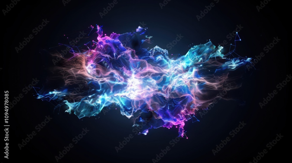Poster visualizing neural networks abstract brainlike structures in a glowing synaptic landscape high-tech 