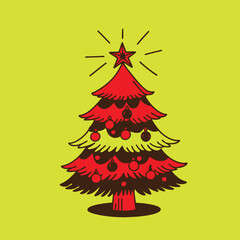 Christmas tree color vector art illustration 