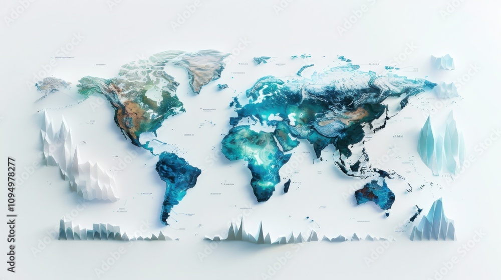 Poster mapping atmospheric carbon global climate data visualization scientific infographic style soft gradi