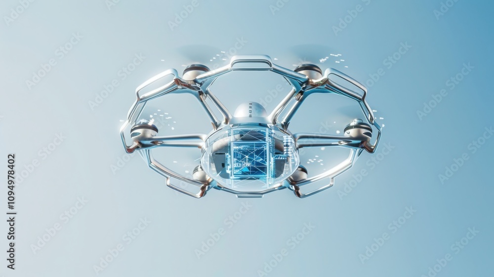 Poster exploring autonomous flying vehicle design innovations urban spaces digital navigation systems futur