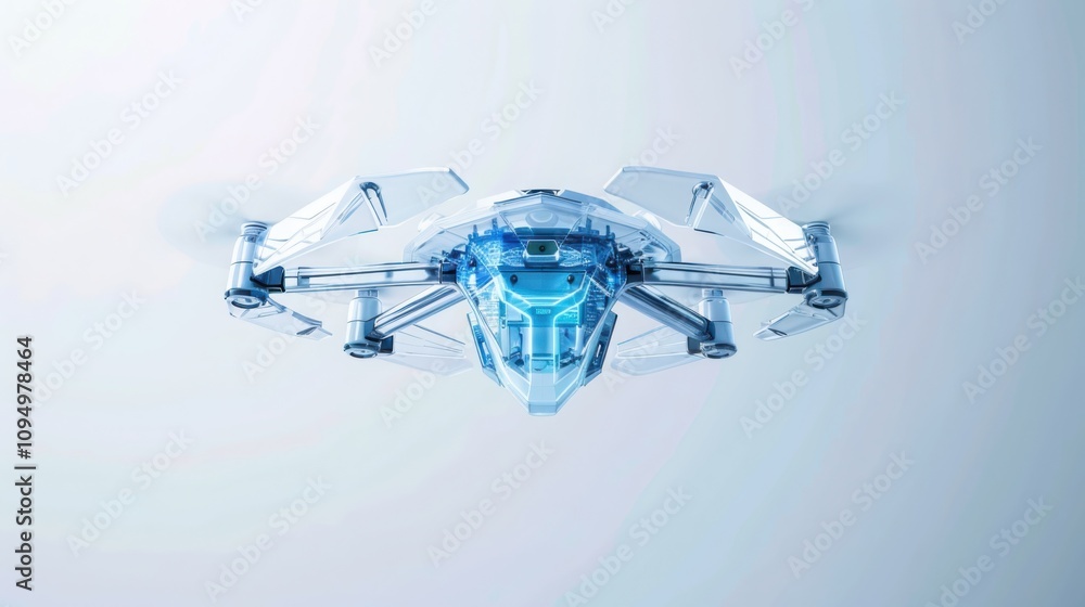 Poster designing autonomous flying vehicles with symmetrical geometry and transparent navigation systems in
