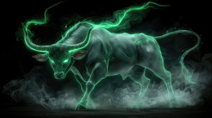 Fototapeta premium Futuristic digital bull with green neon lines digital art creation virtual environment conceptual design stunning visuals for modern aesthetics