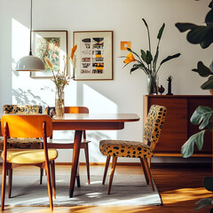 Cozy dining room with vintage chairs home interior modern decor sunlit space inviting atmosphere design inspiration