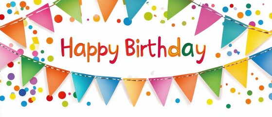 Colorful rainbow-themed happy birthday banner celebration festive atmosphere digital art cheerful setting bright colors joyful concept for memorable occasions