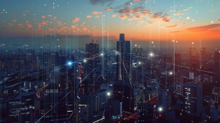 Fototapeta premium Digital Cityscape at Sunset