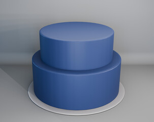 Two-tier blue Cake mock-up 3d render minimal design isolated on white background
