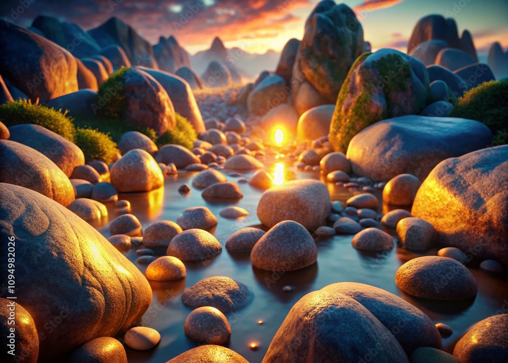 Aufkleber enchanting low light photography of animated rocks in a mystical setting with subtle glows and textu