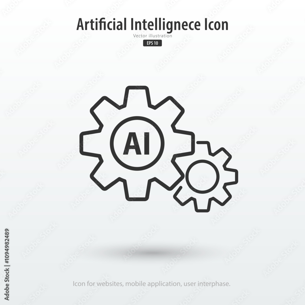 Aufkleber Gear smart AI icon. Artificial intelligence and digital technology. Innovation and business. Icon element for application and web. Vector illustration.