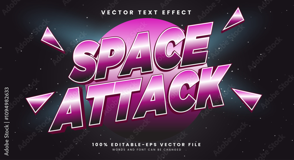Poster space attack glow style 3d editable text effect template