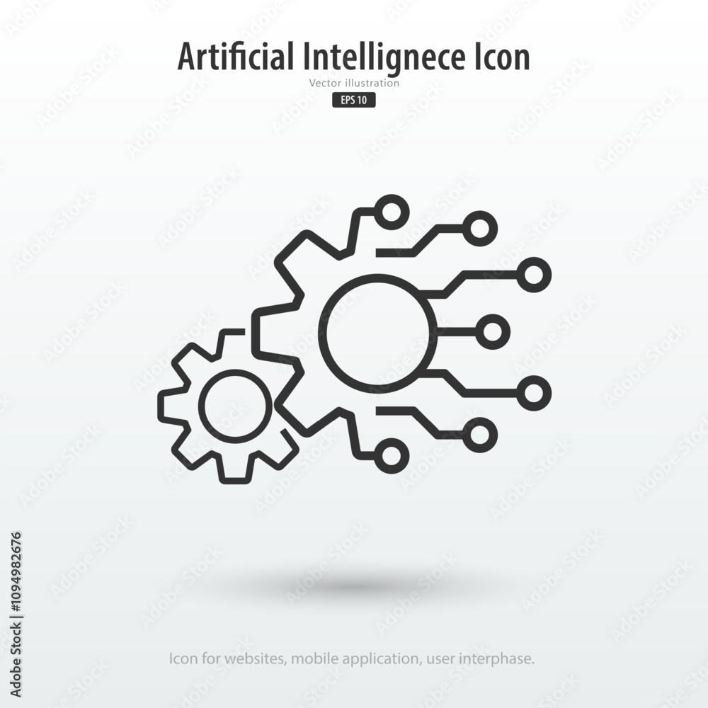 Aufkleber Gear with circuit board line icon. Gear smart AI. Artificial intelligence and digital technology. Icon element for application and web. Vector illustration.