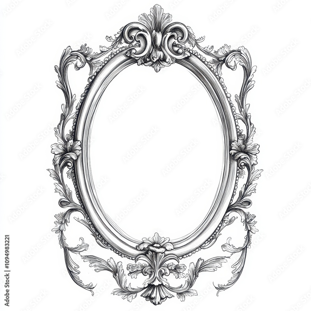 Poster ornate decorative frame design with intricate floral patterns for artwork display.