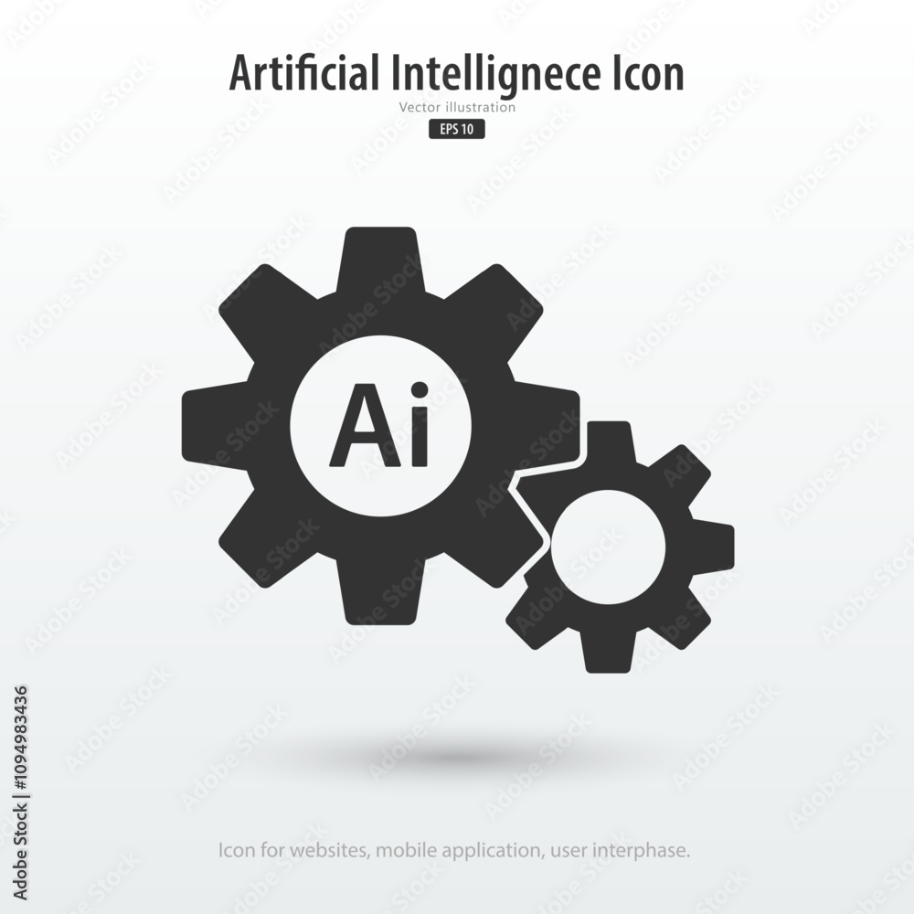 Leinwandbilder Gear smart AI icon. Artificial intelligence and digital technology. Innovation and business. Icon element for application and web. Vector illustration.