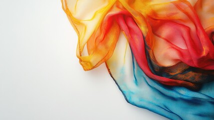 Obraz premium Vibrant and Flowing Silk Fabric in Warm and Cool Tones, Ideal for Fashion and Textile Backgrounds, Creative Arts, and Interior Design Projects