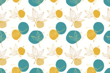 Botanical Line Art Wallpaper with Golden Texture, Luxury Floral Design & Brush Style