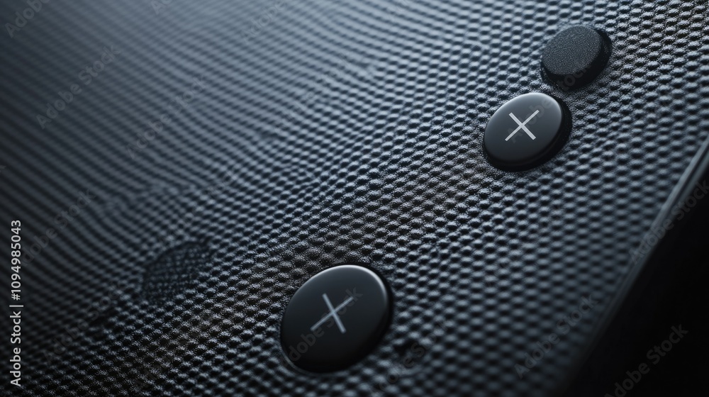 Aufkleber close-up view of textured surface of a modern audio device with volume control buttons highlighted i