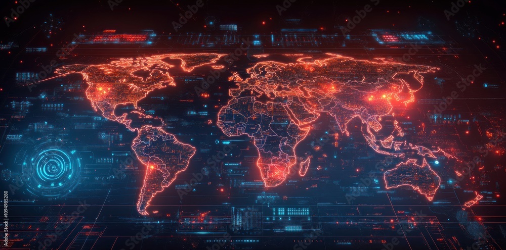 Poster global network digital world map data visualization