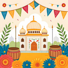 Fototapeta premium Happy Baisakhi celebrates the harvest season in Punjab with vibrant festivities, traditional music, dance