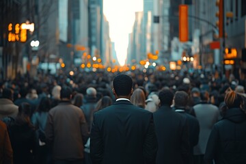 Obraz premium African American Businessman Commutes Blurry City Street Scene