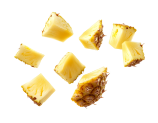 Ananas stücke fallend isoliert auf weißen Hintergrund, Freisteller,Transparent
