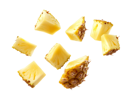 Ananas stücke fallend isoliert auf weißen Hintergrund, Freisteller,Transparent
