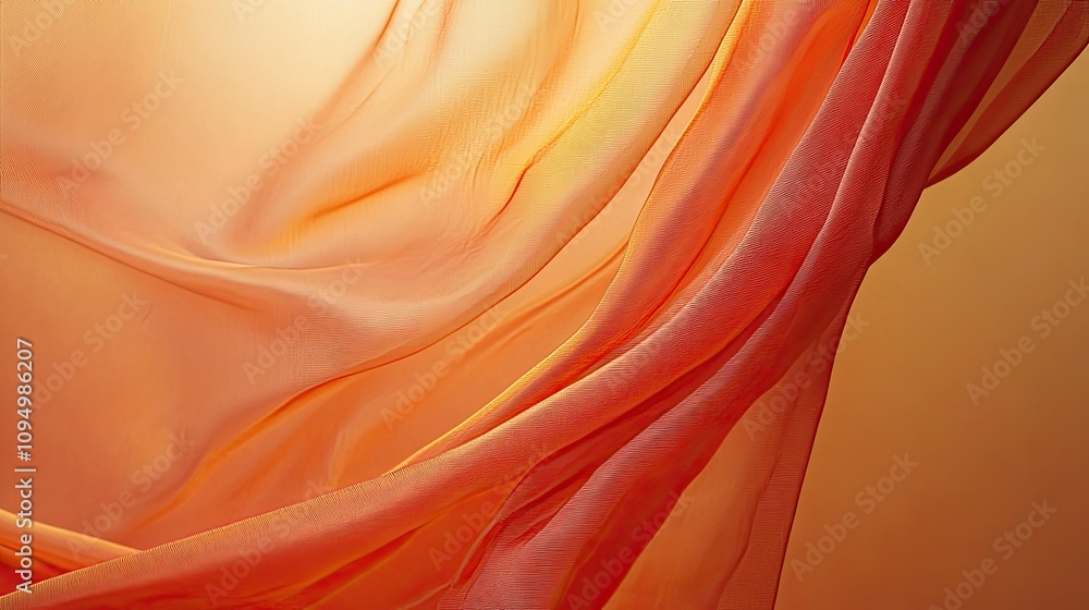 Aufkleber soft flowing orange fabric draped gracefully with gentle light creating a warm and inviting atmosphe