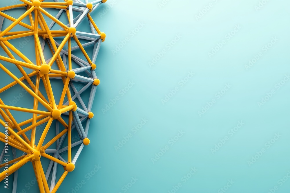 Aufkleber a network of interlinked geometric shapes in yellow and blue hues symbolizes connectivity and comple
