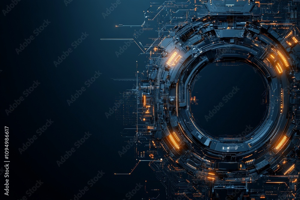 Aufkleber a glowing, circular tech structure with intricate circuitry represents technological innovation and 