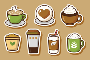 Whimsical and Colorful Coffee Stickers Collection: An Adorable Array of Beverages Perfect for Adding a Touch of Joy and Creativity
