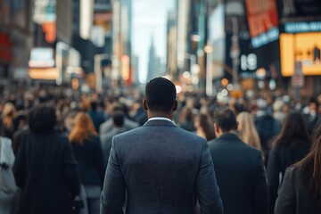 Fototapeta premium African American Businessman in Times Square Crowd Rush Hour Blur