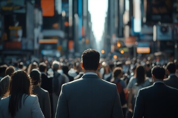 Fototapeta premium African American Businessman NYC Rush Hour Suit, Sunlight, Blurred Background
