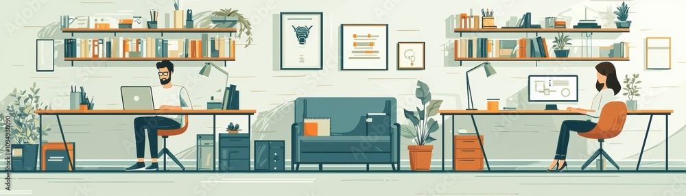 Poster seamless hybrid work environment enhancing teamwork and communication in remote and office spaces