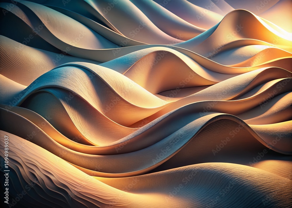 Poster ethereal transition of soft forms in low light: abstract patterns merging in a dreamlike atmosphere,