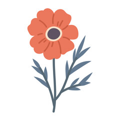 Flat hand drawn poppy on white background. Wildflower isolated. Vector floral element