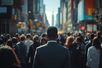 Fototapeta premium African American Businessman Walking in Busy City Crowd