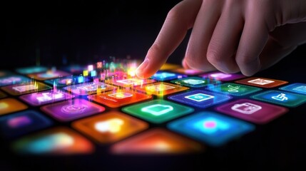 Fototapeta premium Engaging digital interaction technology hub user interface virtual space close-up view innovative sme business management solutions for enhanced workflow