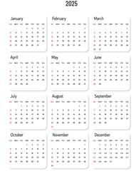 calendar for 2025 vector design