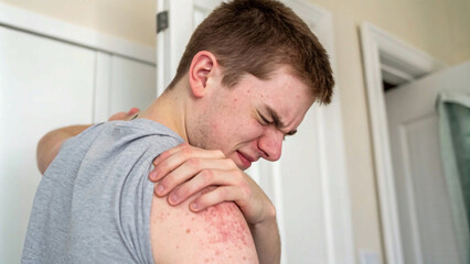 Fototapeta premium distressing reality of skin conditions, as seen through the inflamed and irritated skin on a person’s arm.