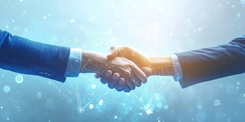 Two business professionals engaging in a handshake.