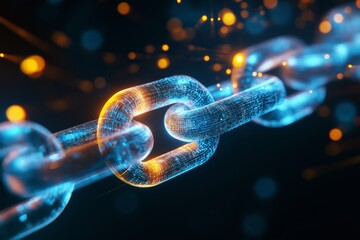 Concept of blockchain technology, connection, and security.