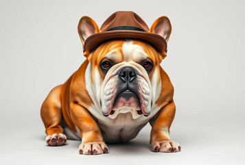 Obraz premium _. Bulldog with a Bowler Hat A Bulldog sitting with a bowler hat