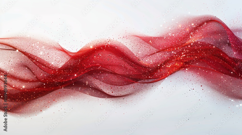 Poster an abstract red glitter wave illustration that is extremely close up and has a large content area fo