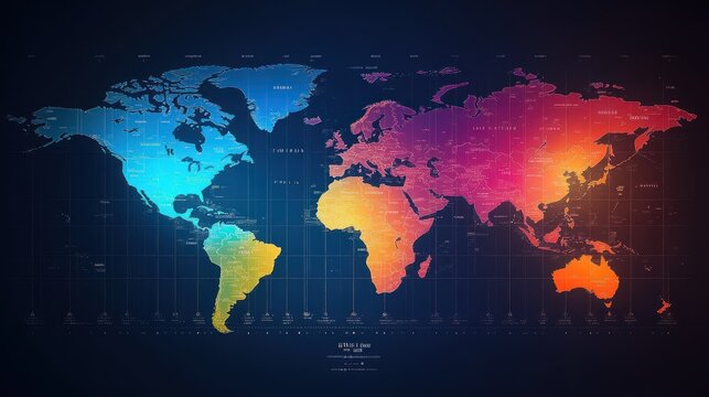 Colorful World Map Showing Countries And Time Zones