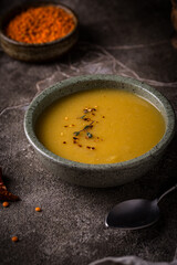 Healthy vegan lentil cream soup